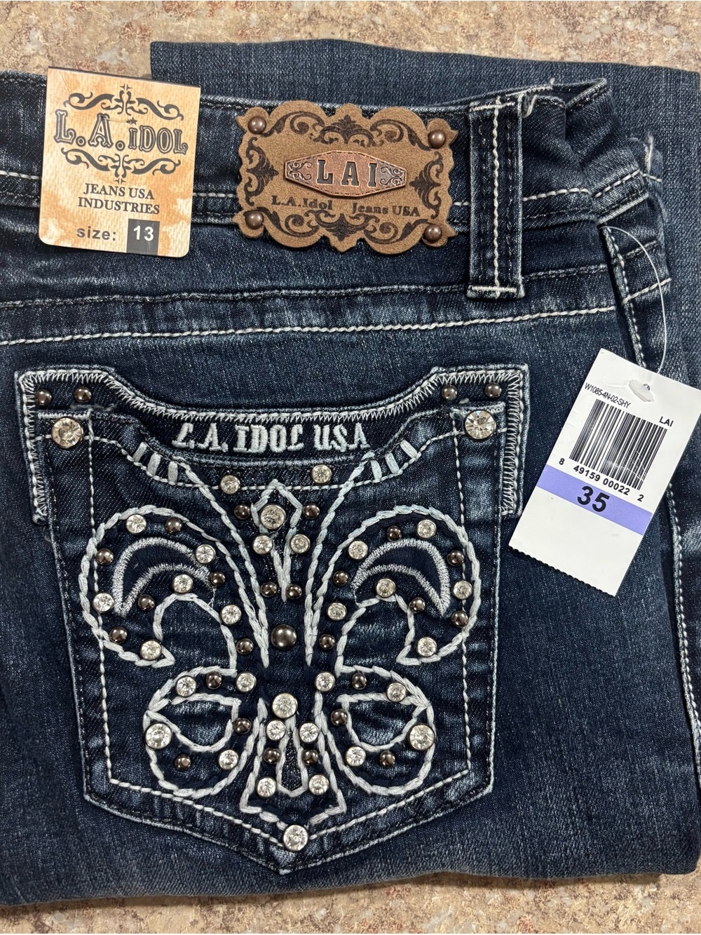 L.A. Idol Dark Blue Embellished Boot Cut Jeans